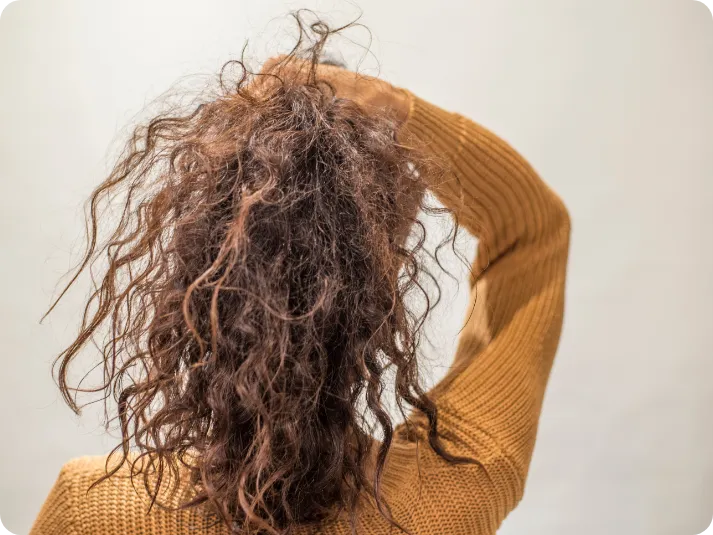 Person holding rough, dry hair